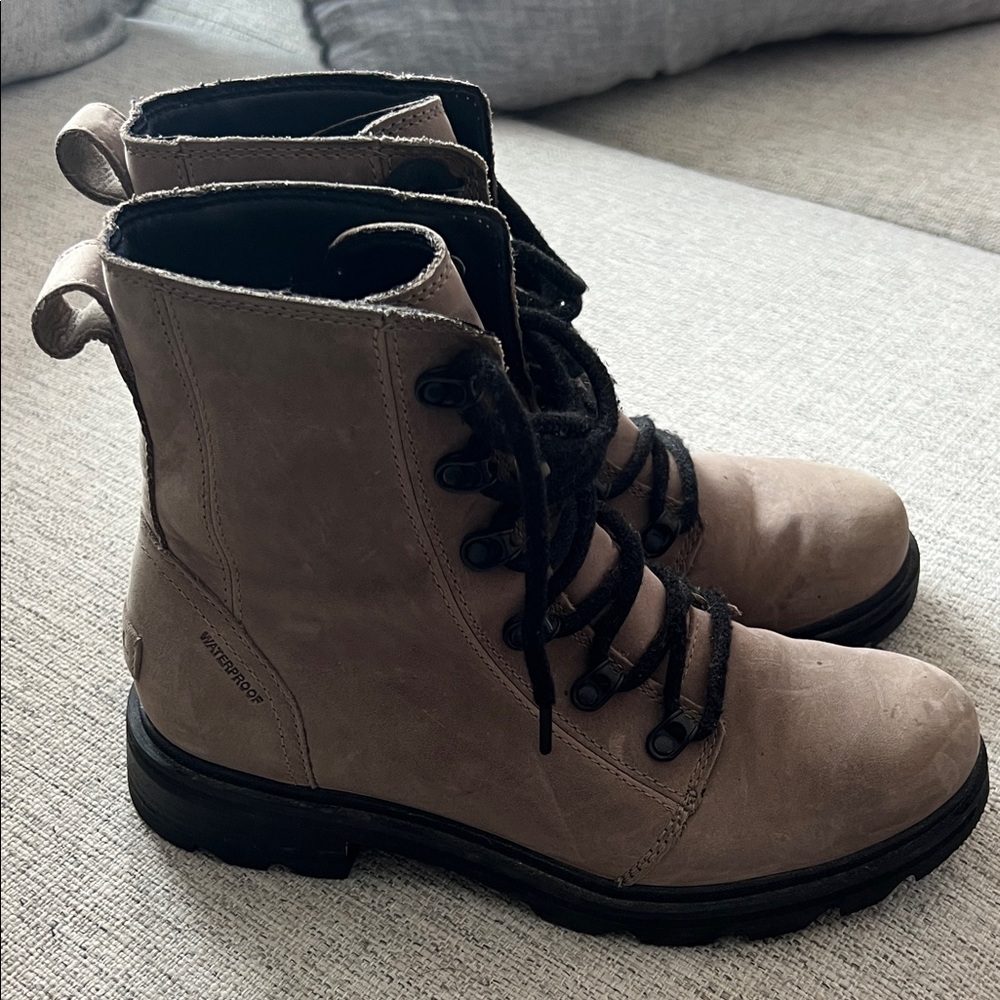 Sorel Women's Lennox Lace Up Boots Taupe Leather Waterproof Size 8